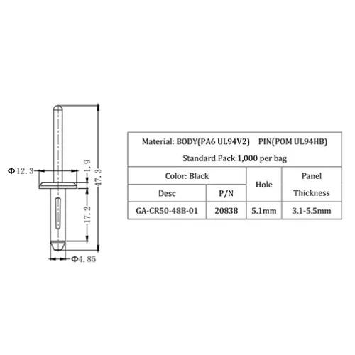 GA-CR50-48-01 | Rivetto cieco / rivetto "a graffa" | Gecko Fastener GmbH