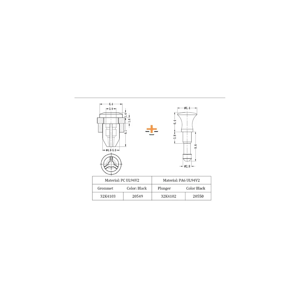 32K4103 / Rivets à rupture brusque, douille, PA6 UL94V2, PC UL94V2 | Gecko Fastener GmbH