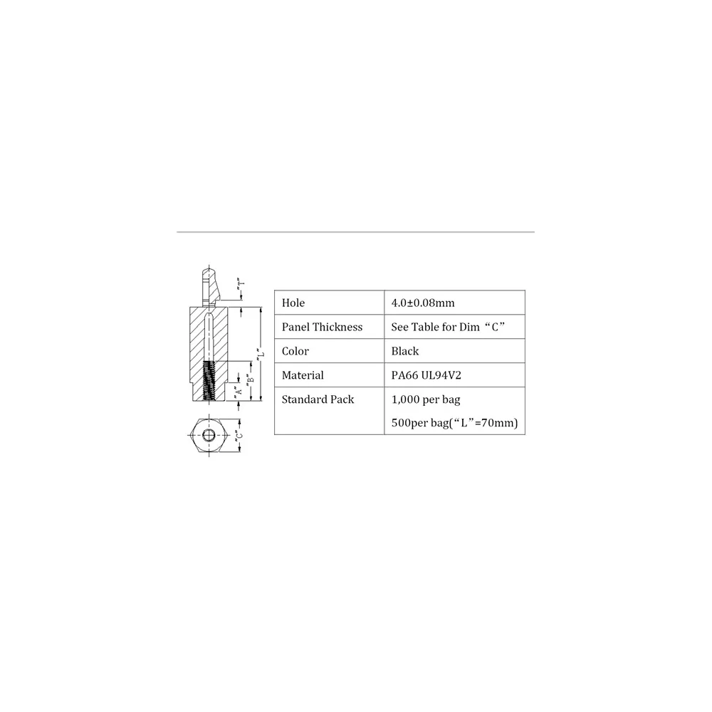 TCBS / Spacer - female thread, hexagonal | Gecko Fastener GmbH