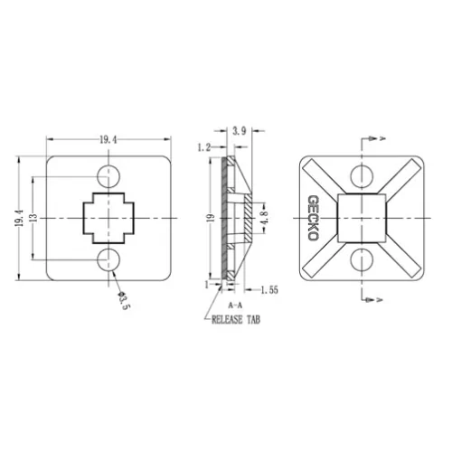 GCTM-AT | Cable tie holder / flat mounting base | Gecko Fastener GmbH