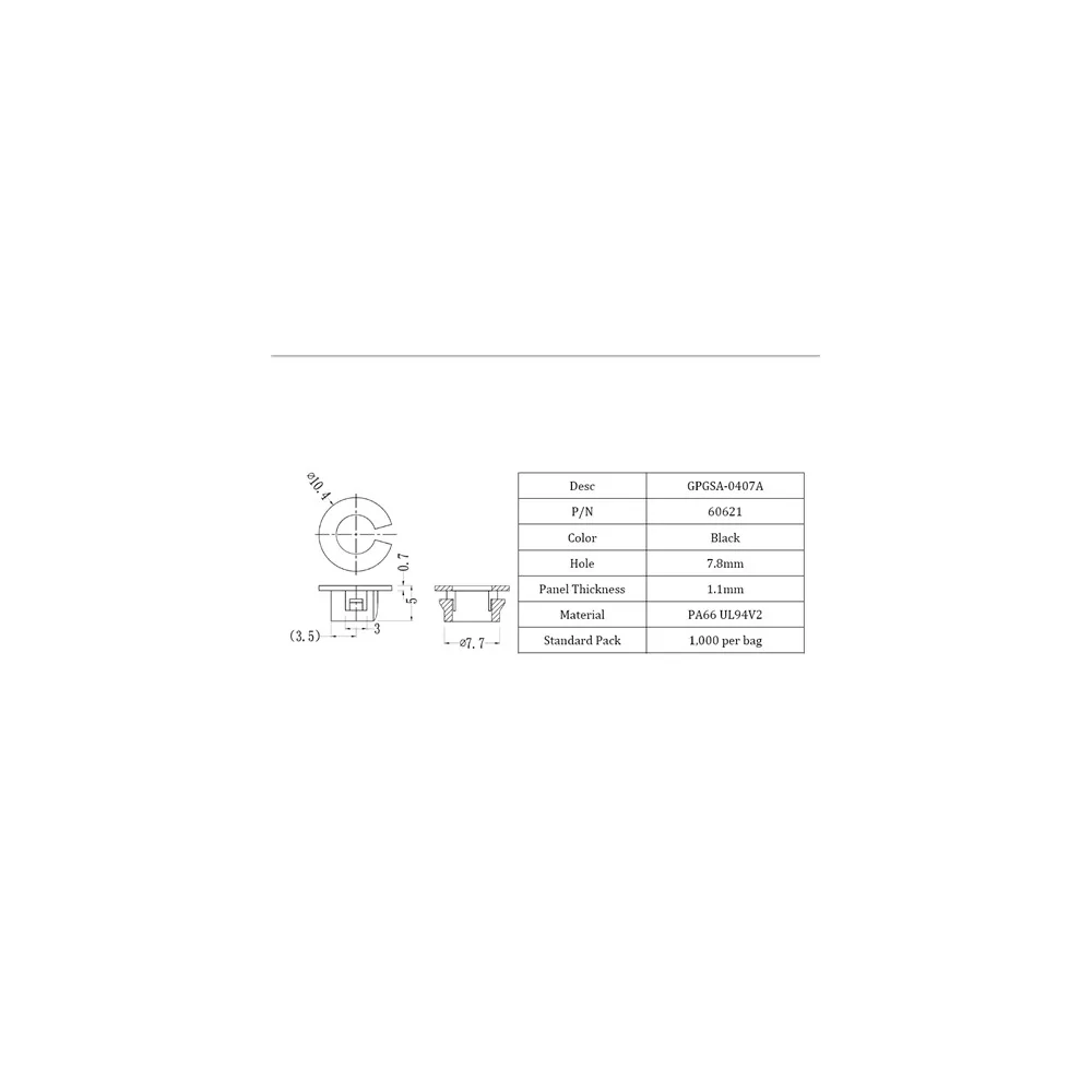 GPGSA-0407A / PGSA | Traversée ouverte encliquetable | Gecko Fastener GmbH
