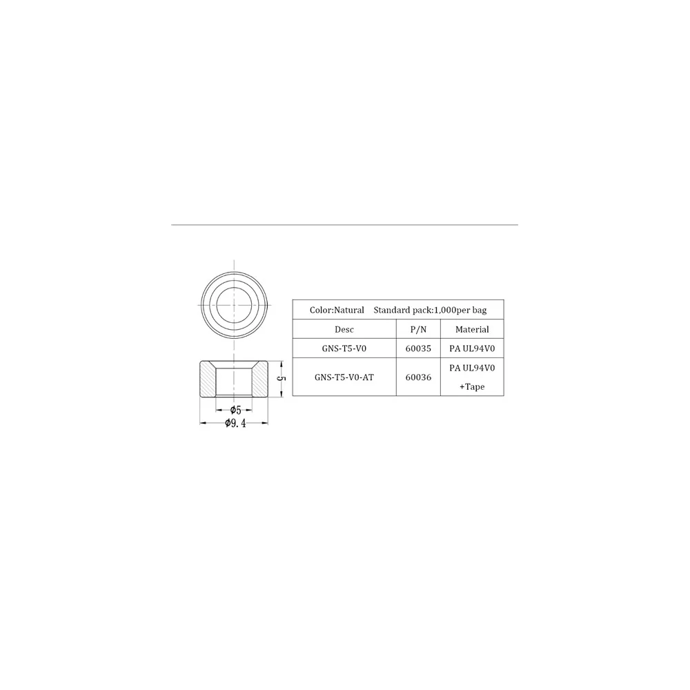 GNS-T5 | Afstandsbussen, met/zonder plakstrips | Gecko Fastener GmbH