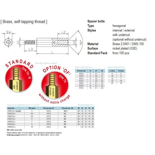 HTSBG-ST | Self-tapping brass spacer bolt | Gecko Fastener GmbH