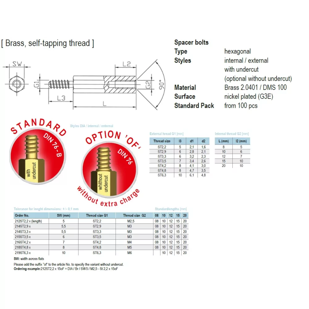 HTSBG-ST | Distanzbolzen Messing selbstschneidend | Gecko Fastener GmbH
