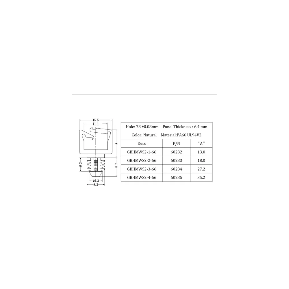 GBHMWS2 / LWSBH | Cable holder for blind hole mounting | Gecko Fastener GmbH