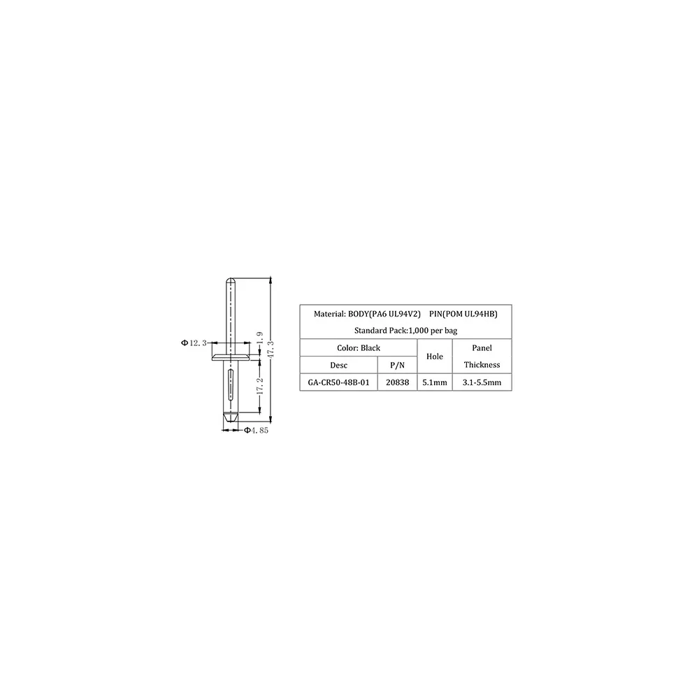 Rivetto cieco / rivetto "a graffa" | GA-CR50-48B-01 | Gecko Fastener GmbH